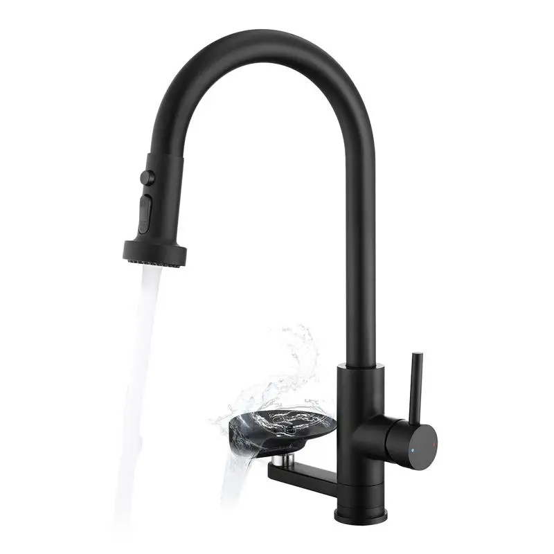 

3-in-1 Kitchen Faucet with Glass Rinser and High-Arc Pull-Down Sprayer, 3 Spray Modes, Matte Black Finish for Modern Sinks