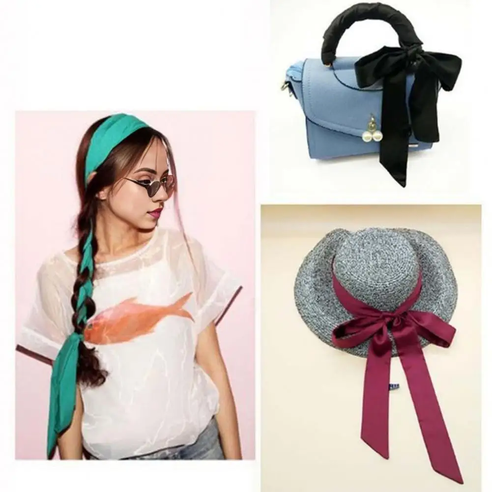 Thin Head Ribbon Imitation Silk Scarf Long Style Decorative Ribbon Women Head Wrap Hair Streamer Hair Accessory 컬러 드래그 케이블 머리띠