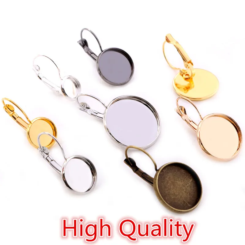 High Quality 8-25mm 10pcs French Lever Back Earrings Blank/Base,Fit 8-25mm Glass Cabochons,Buttons;Earring Bezels