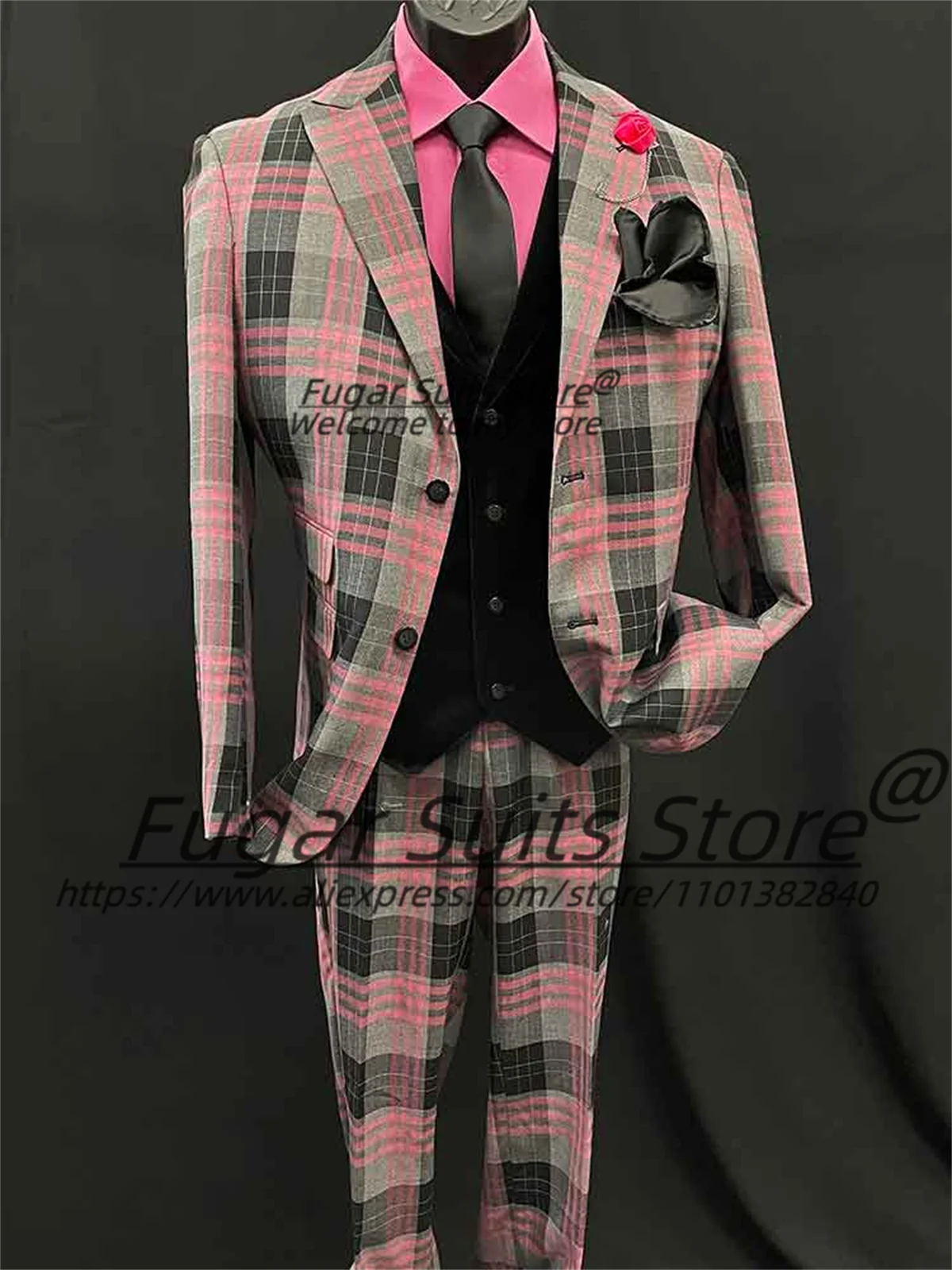 

High-end Plaid Men Suits Customized Slim Fit Peak Lapel Groom Wedding Tuxedos 3 Pieces Sets Male Formal Blazers Costume Homme