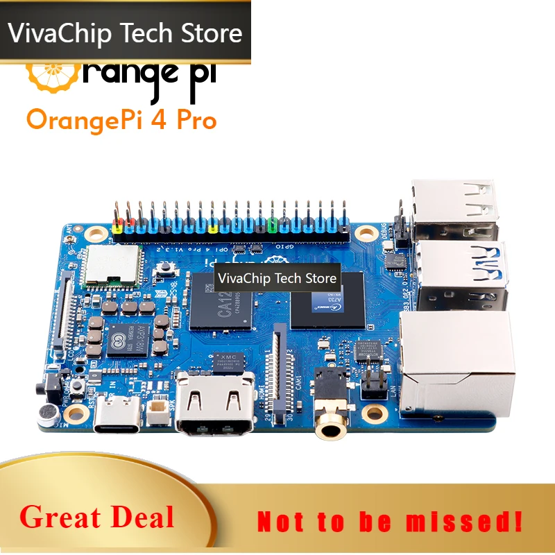 VivaChip TechOrange Pi 4 Pro Development Board Allwinner A733 Chip 12GB LPDDR5 3Tops NPU Wi-Fi6.0+BT5.4 M.2 M-Key Slot Single Bo