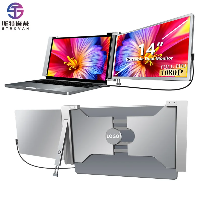 Plug and Play 14 Inch Dual Screen Portable , Gaming Laptop Screen Extender 1080P IPS LCD Display for Travel
