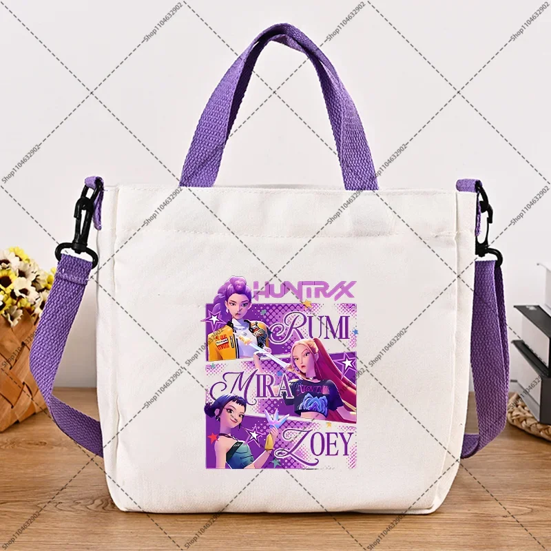 Kpop demon hunters moda bolsas meninos meninas bonito ao ar livre bolsa de ombro dos desenhos animados anime padrão impressão crossbody sacos festa presente