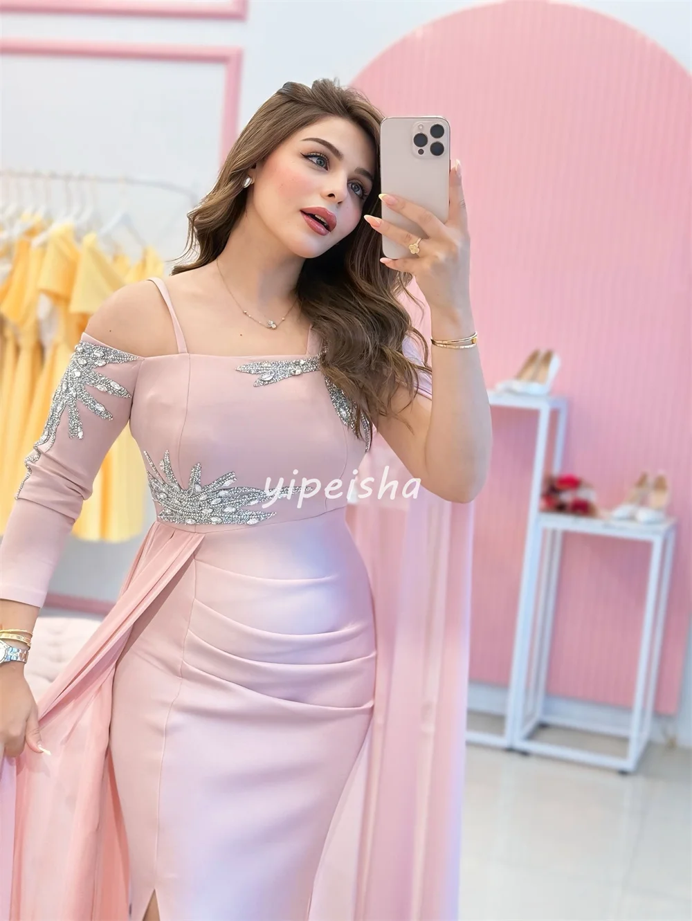 Vestidos largos sin tirantes de sirena con cuentas de diamantes de imitación de Jersey a juego de estilo moderno personalizado vestidos para ocasiones a medida de alta calidad