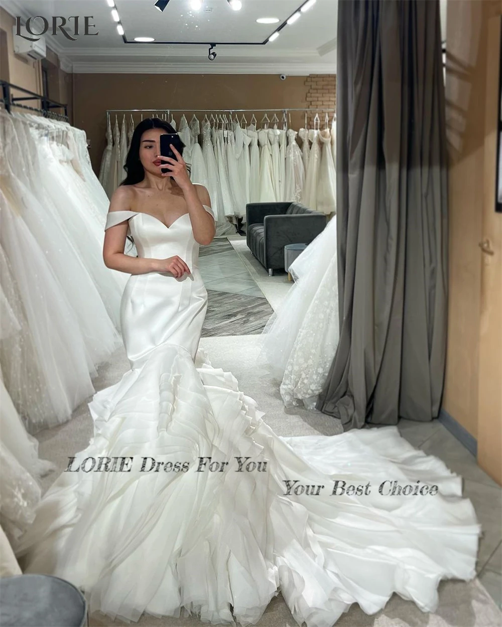 LORIE Luxry Elegant Mermaid Wedding Dresses Off Shoulder Backless Sleeveless Bridal Gowns Tiered Ruffles Solid Bride Dress 2024