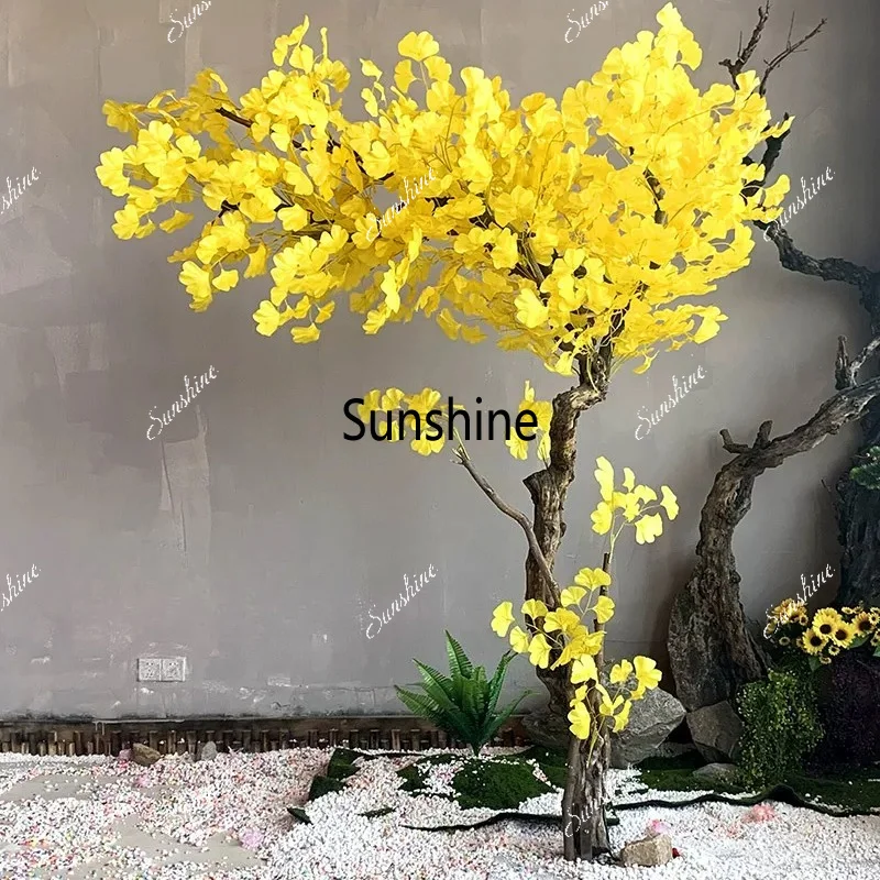 Large golden simulated ginkgo tree interior decoration fake landscape prop tree