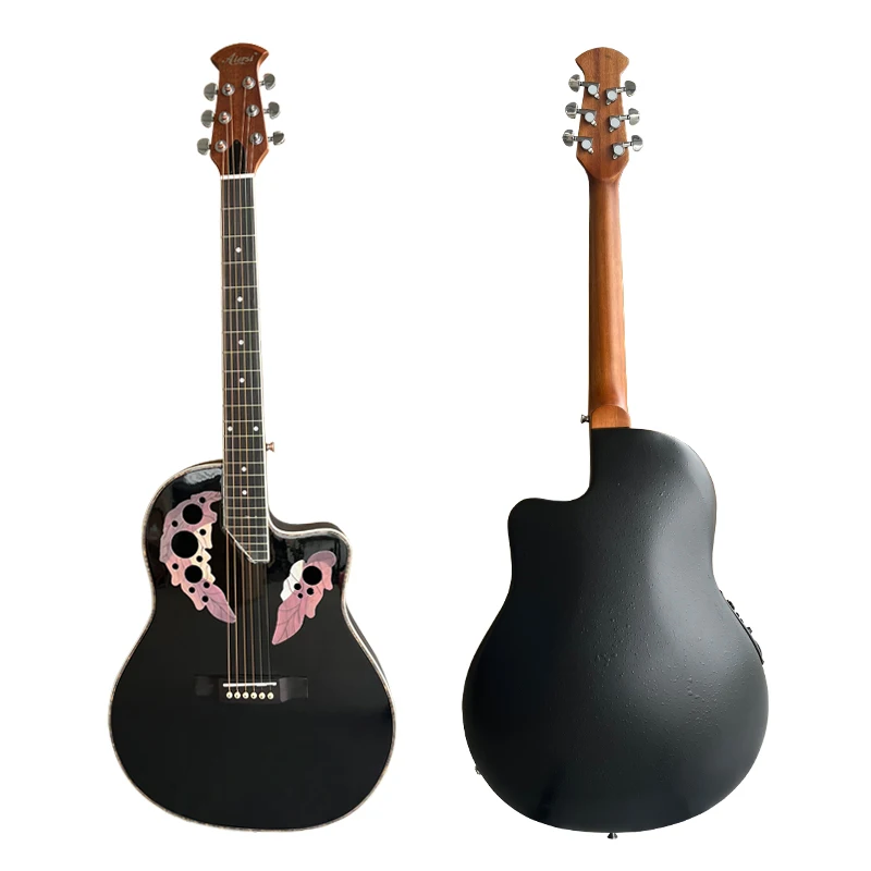 

Black Colour 6 Strings Round Back Ovation Guitar Cutaway Design Electric Acoustic Guitar 41 Inch Electric Folk Guitar