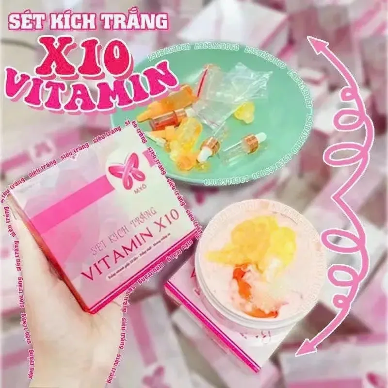 SET KÍCH TRẮNG VITAMIN X10 MYÔ, Kích Trắng Mạnh Gấp 10 lần, Trắng da Mịn màng, kich trang vitamin X10 Sieu trang 1 hop