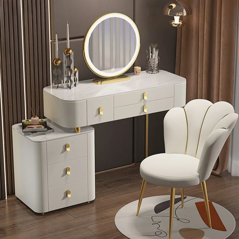 

Роскошный туалетный столик в скандинавском стиле, мебель для спальни с зеркалом и подсветкой, шкаф для макияжа, набор туалетного столика, экологически чистый массив дерева