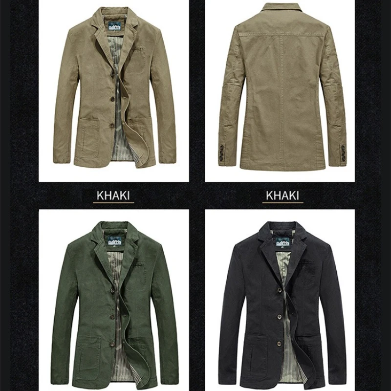 

2025 Autumn Army Green Pure Cotton Outdoor Casual Blazer for Men, Breathable Wear-resistant Khaki Workwear Cotton Men's Jacket