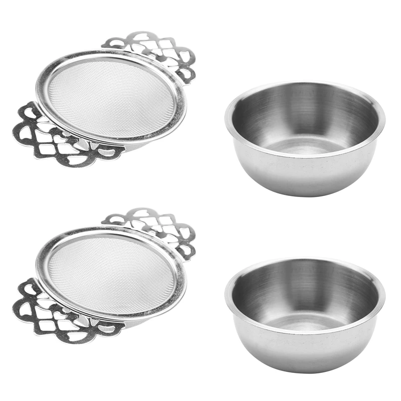 

Tea Strainers With Drip Bowls (4-Pack), Elegant Stainless Steel Loose Leaf Tea Strainers