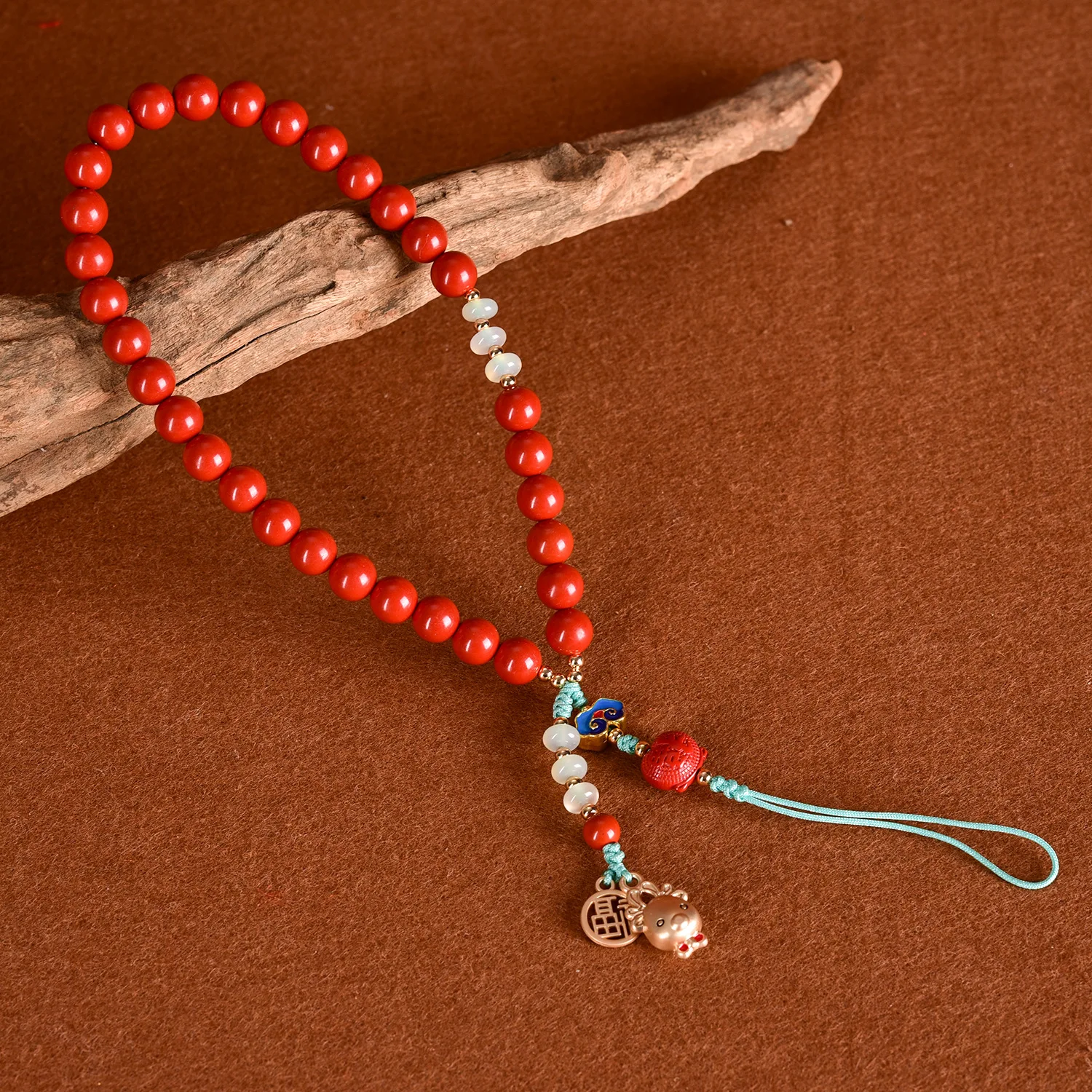 Natural Cinnabar Phone Chain, Keychain, Anti Loss Decorative Pendant, Chinese Style Gift Ysk077