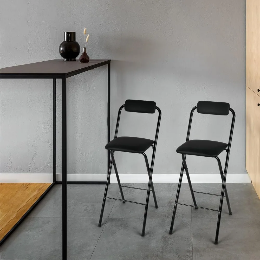 Tabouret de bar pliant avec dossier – Chaise haute et portable à hauteur de comptoir, siège haut pliant pour cuisine ou bar, similicuir