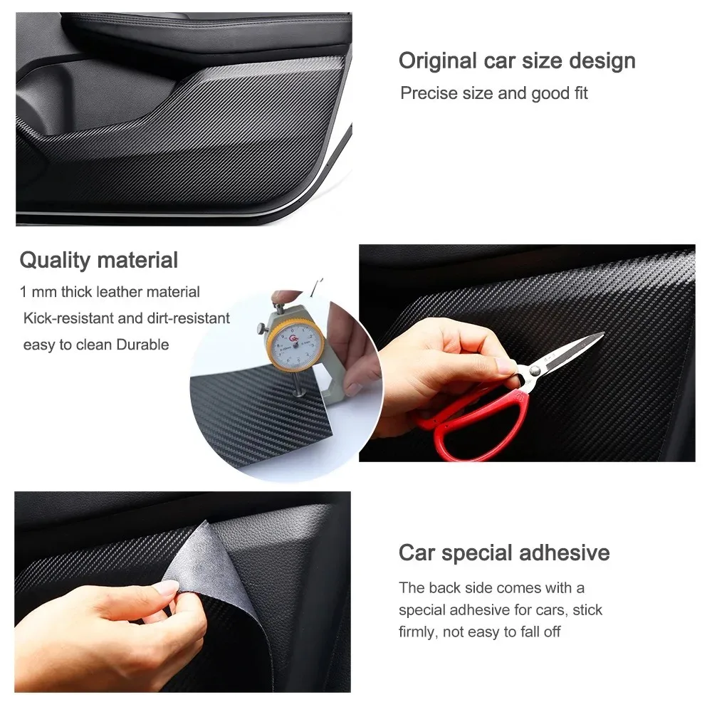 Für Tesla Model 3 Y 2026 Autotür Anti-Kick-Matte Panel Leder Kohlefaser Innenraum Handschuhfach Schutzaufkleber Auto-Zubehör – Detail 4