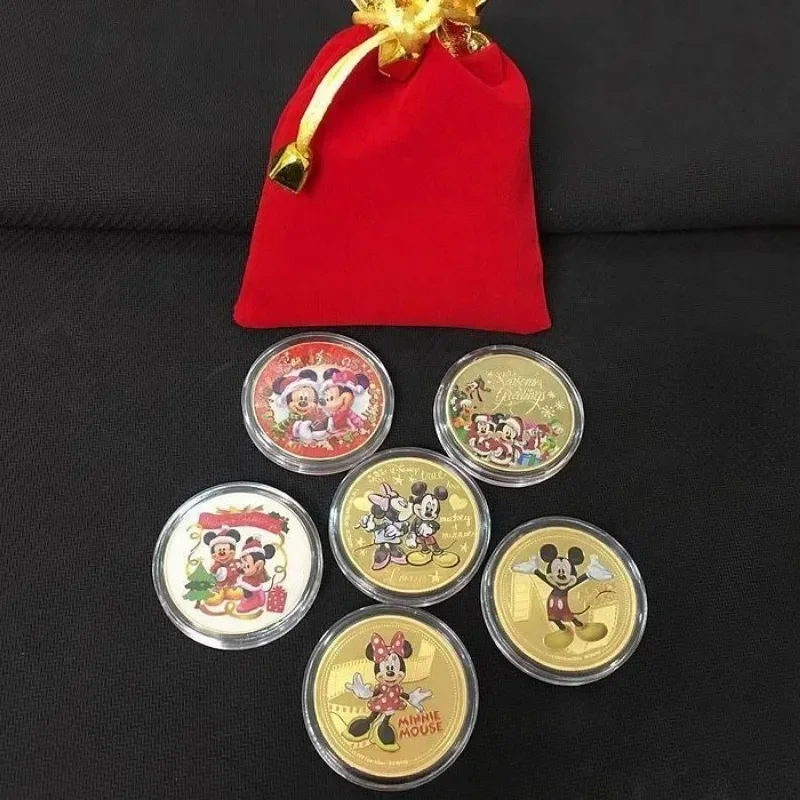 Disney Minnie Mickey Mickey Mouse New Cute Children's Tooth Fairy Gold Commemorative Coin Park Travel Cartoon Creative Badge Set