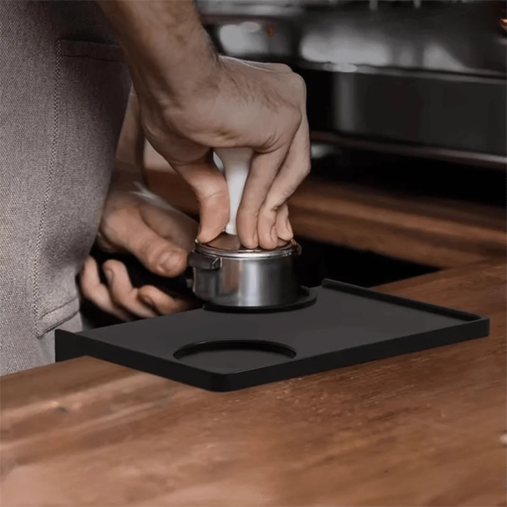 Non-Slip Silicone Coffee Tamper Mat Wear-resistant Corner Edge Espresso Tamping Pad Thicken Black Coffee Powder Press Pad