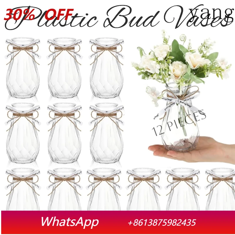 

LH 12-piece plastic bud vase with gift packaging ribbon small vase wedding banquet home decoration