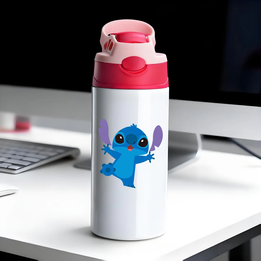 

Disney Insulated Cup with Stich Cartoon Design Purple with White Eyes Four-Fingered Ears Straw Cup for Kids New Year Gift