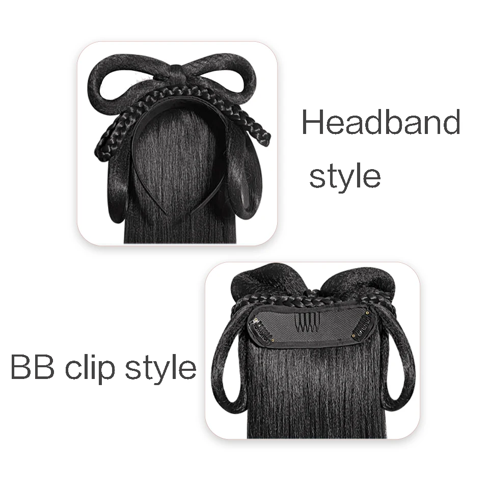 JINKAILI Women Synthetic Hanfu Headband Hair Extension Chinese Style Cosplay Antique Hairpiece Hair Accessories Headdress Black