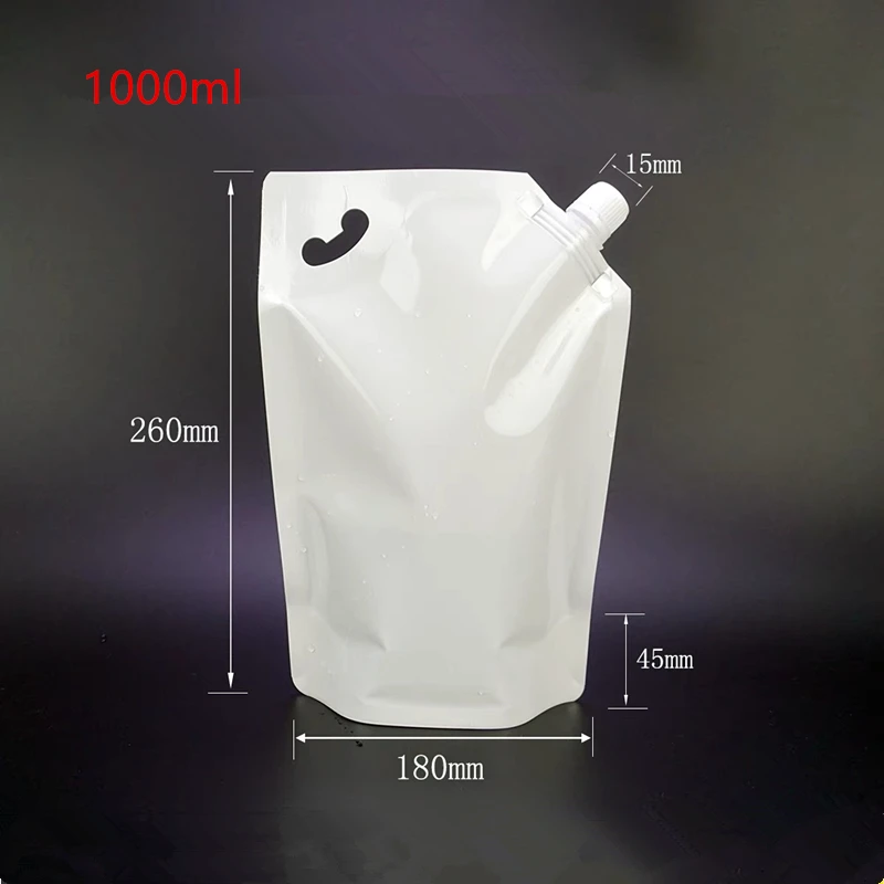 10pcs 500/1000ml White Standing Up Liquid Packing Bag - Food Grade Drinks Suction Nozzle Pouch Juice Water Doypack