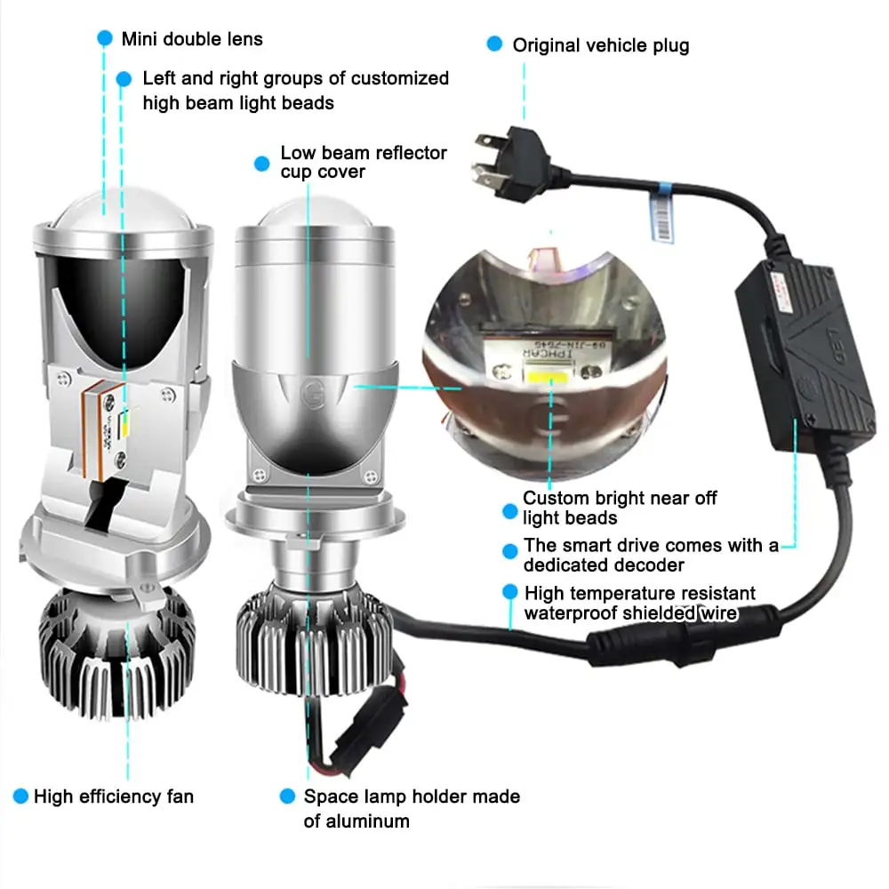 LHD RHD Hella 5 Car Led Large Light Bulb H4H7 Comes with Dual Light Lens Far and Near One Super Bright Light Motorcycle Truck G9