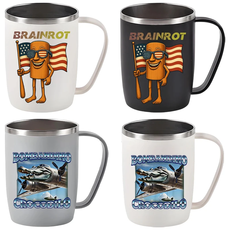 

450ml Italian Brainrot Coffee Cup Tung Tung Tung Sahur Water Mug 304 Stainless Steel Tea Juice Cups Wiith Handle Breakfast Mug