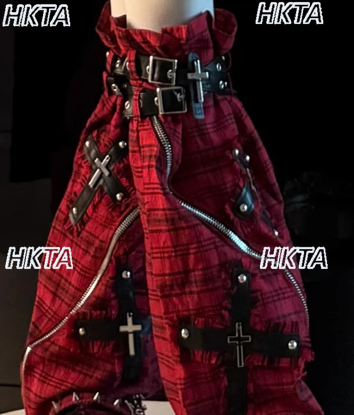 Subcultura gótica oscura 2025 nuevas cubiertas de pierna a cuadros Lolita Y2k Punk personalidad remachado chica caliente calentador de piernas accesorios de ropa mujeres