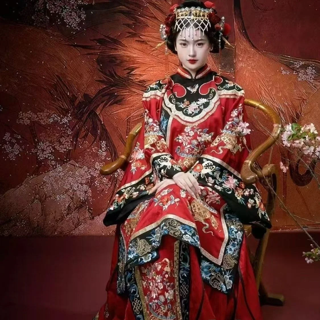 

Chinese Style Red Wedding Dress Cosplay Costume for Women Halloween Party Performance Terror Ghost Role Playing