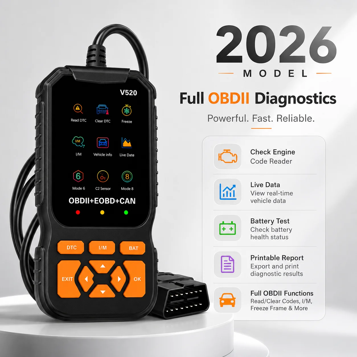 2026 V520 Professional OBD2 Car Diagnostic Scanner 8 Language Code Reader Engine Fault Detection DTC Eraser Live Data Stream Check