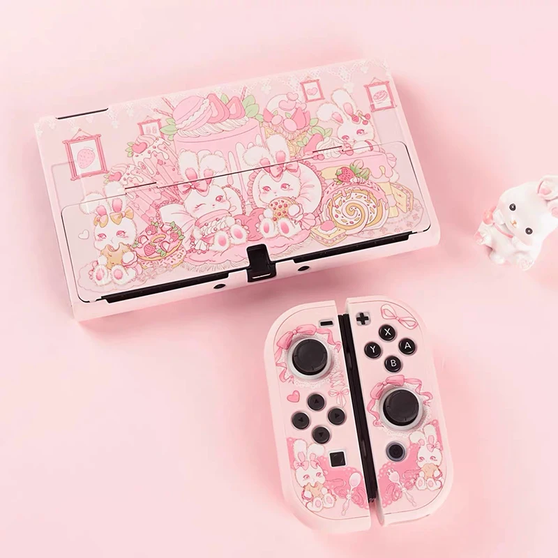 

For Nintendo Switch OLED/Switch Console Case Pink Rabbit Shell for Switch Joy-Con Shock-Absorption and Anti-Scratch Slim Cover