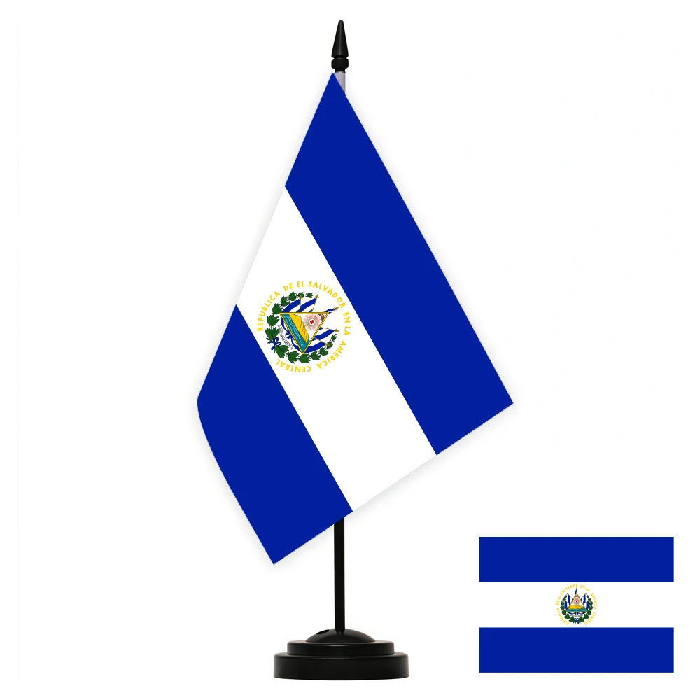 Aerlxemrbrae 14x21cm Office Desk Flag of     El Salvador Flag  El Salvador desktop Small Decoration Flag including Flagpole