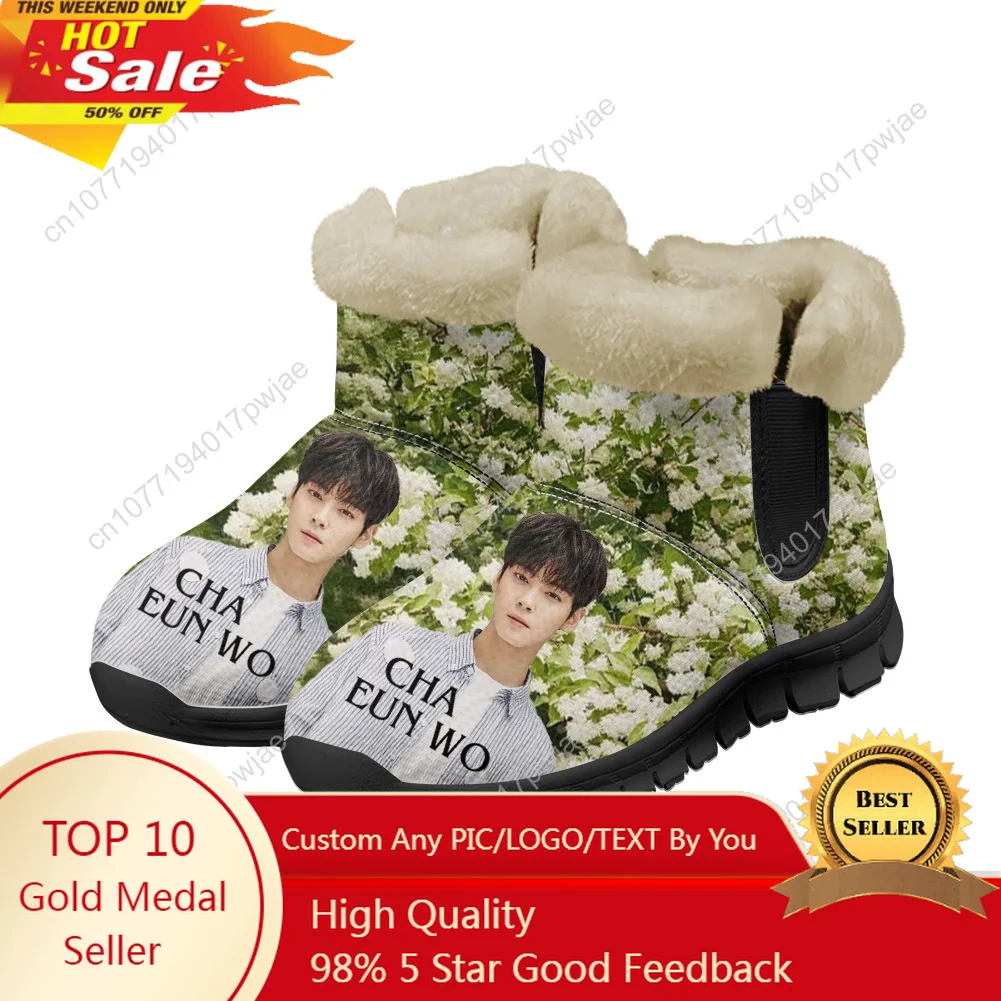 

KPOP Cha EunWoo Snow Boots Mens Yugi Muto Printed Womens Teenager Shoes Keep Warm Casual Lightweight Sports Custom Sneakers