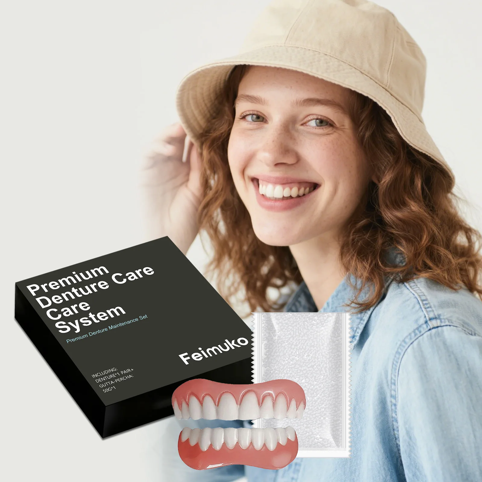 Feimuko Denture Set Improve Tooth Loss Broken Fill Tooth Gap Comfort Fit Easy To Use Temporary False Teeth Restore Natural Smile