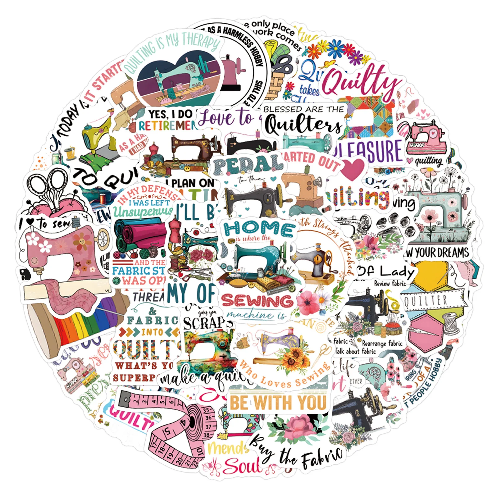 

55PCS Sewing Quilt Stickers Sewing Machine Cartoon Style Decorable DIY Diary Water Cup iPad Waterproof Stickers Kids Toy