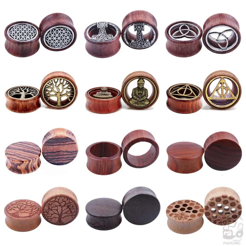 2 szt. Drewniane zatyczki do uszu tunele kolczyki w uszach kolczyki siodło drewniany kolczyk Expander Gauge Double Flare biżuteria do ciała Piercing