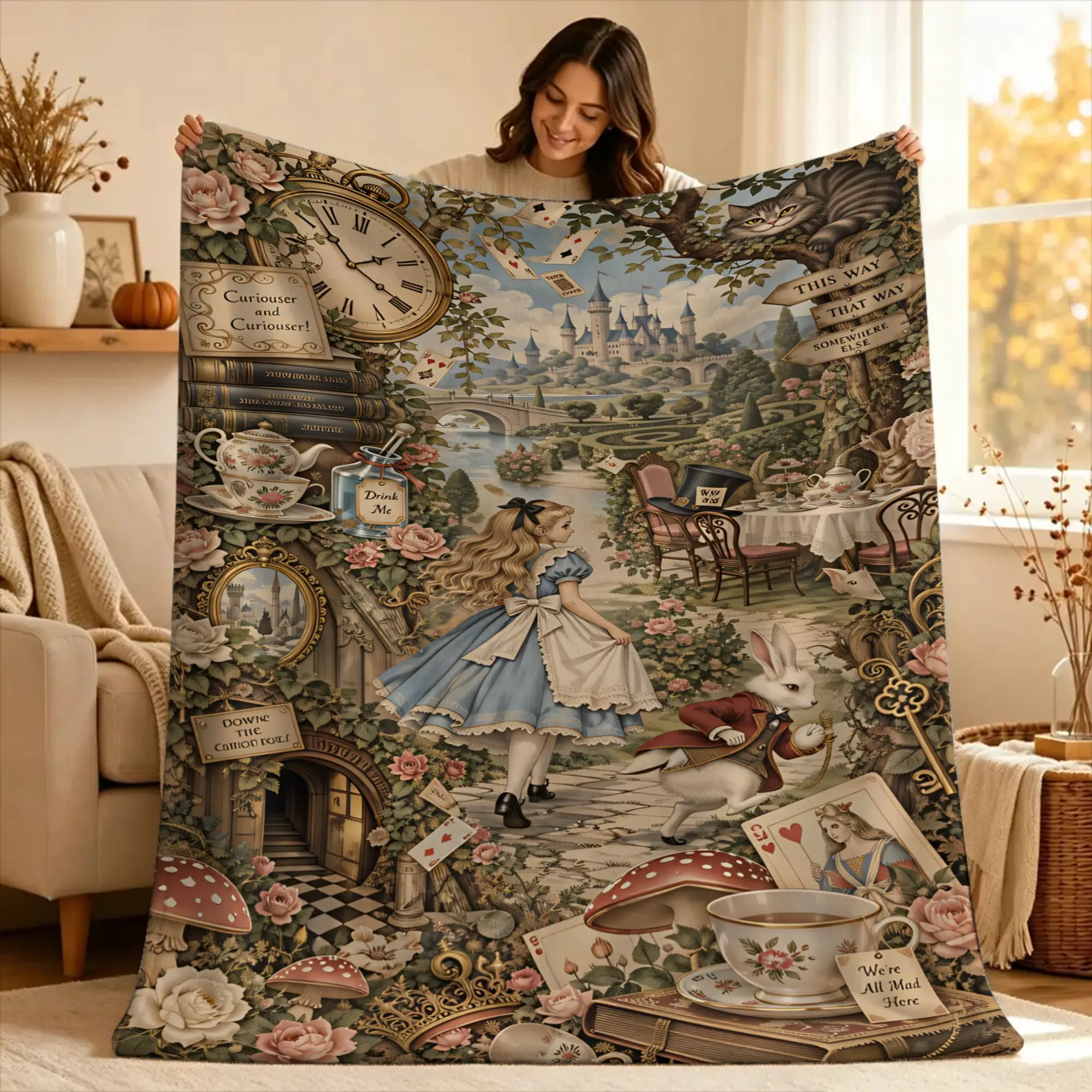 Alice Cheshire Cat  Blankets  Decorative Flannel Bedding Throws For Couch Chair Super Soft Custom Quality Bedspread Gift