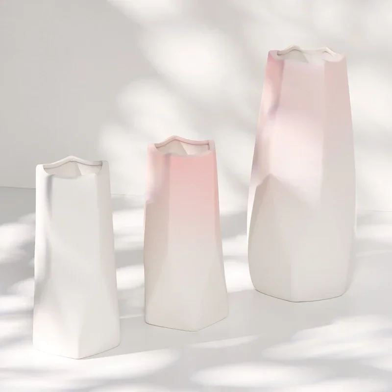 Modern Nordic Vase Jar Ceramique Blanc Art Office Nordic Vase Pink Aesthetic Enfeites Para Casa Decoracao Home Accessories