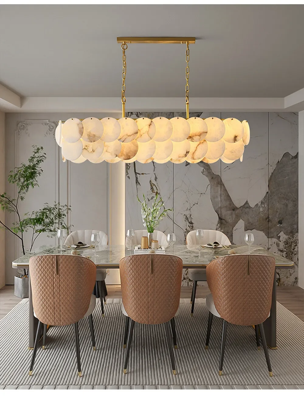 2026 modern LED living room chandelier, marble ceiling lighting fixture, suitable for dining room and lobby decoration