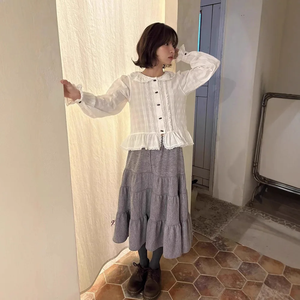 

Весенняя коллекция: Свободная хлопковая блузка с кружевным воротником и воротником-стойкой в стиле кукольного воротника (26 Dongda Gate Heavy Industry) для девочек-подростков