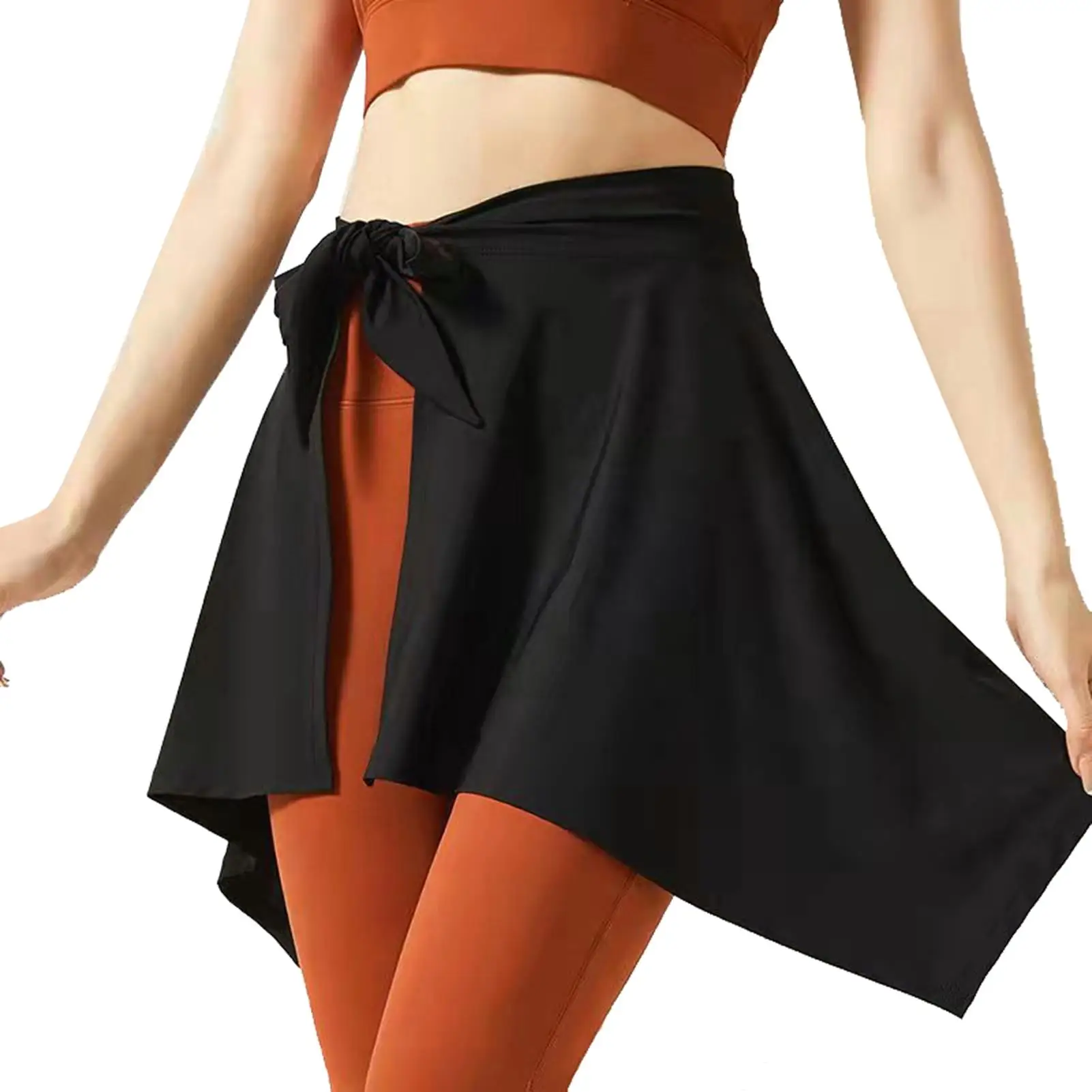 Women's Black Yoga & Tennis Skirt - Soft Polyester Tie-Up for fitness Cover-Up, One Size Absorbent Activewear