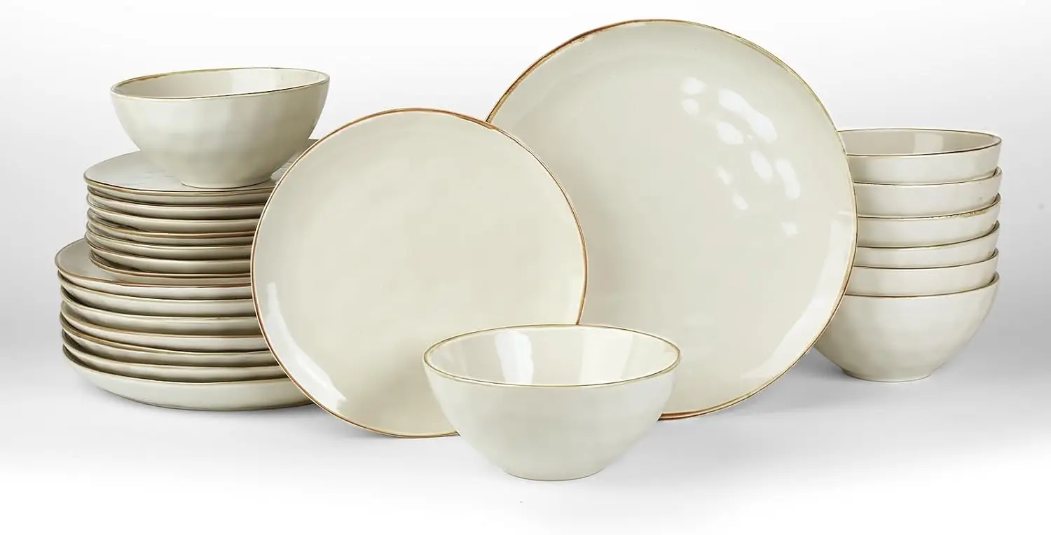 

Dinnerware Sets for 8, Ocean Round 24-Piece Kitchen Plates and Bowls Sets, Microwave and Dishwasher Safe, Scratch Resistant, Van