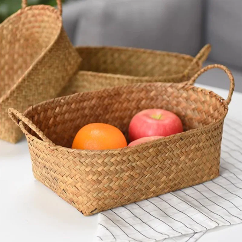 Handmade Seaweed Storage Box Sundries Woven Baskets Picnic Basket Small Woven Storage Bin Handwoven Basket