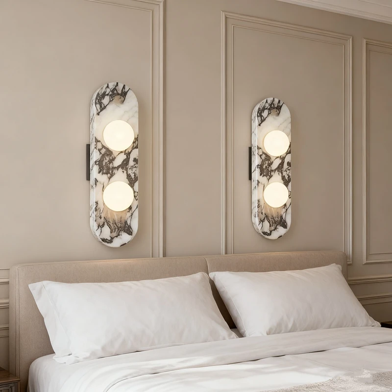 Nordic Style Wall Lamp, Natural Marble Material, Double Light Source, Warm Light, For Bedroom Living Room Corridor, Modern Minim