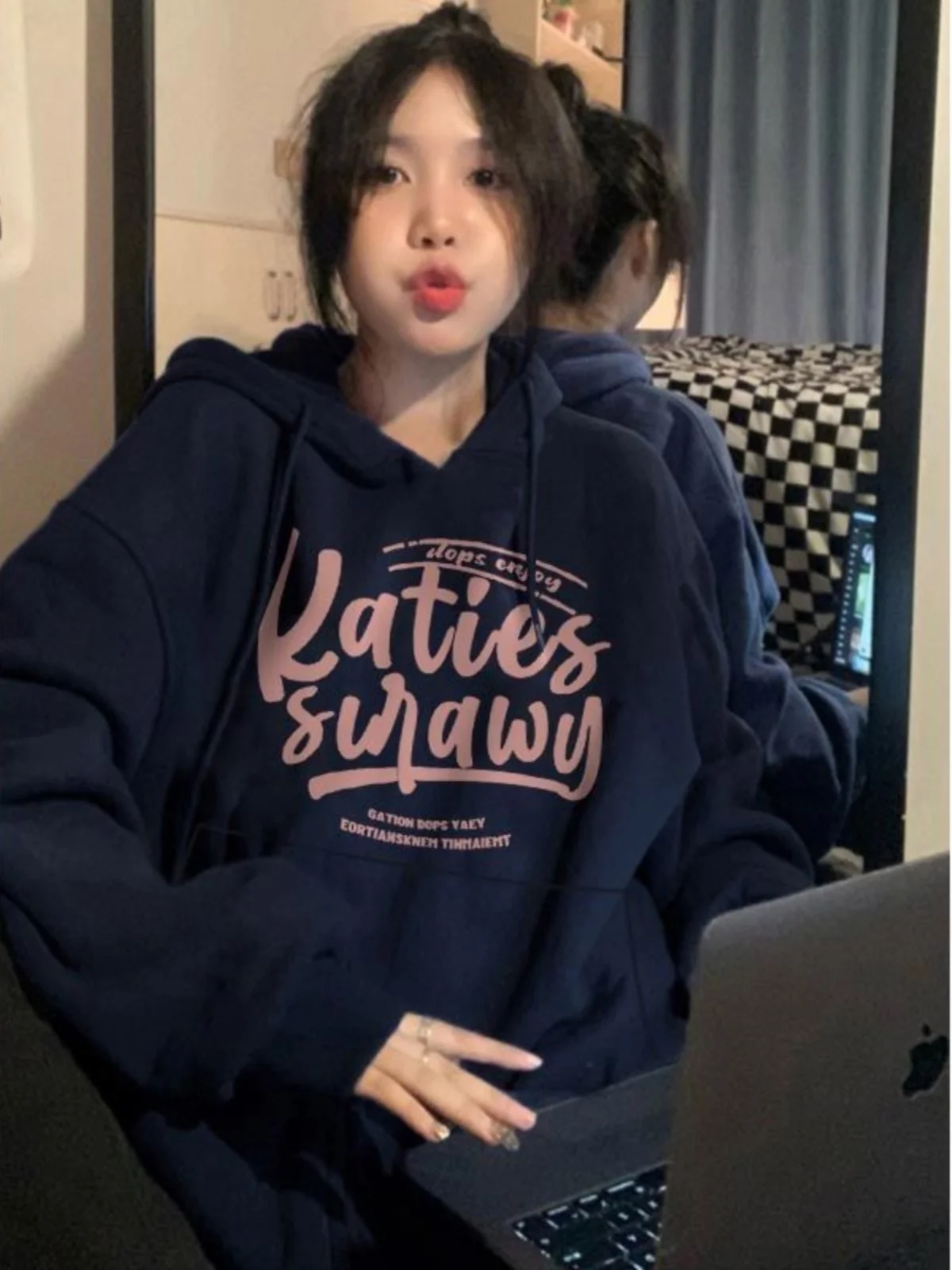 

Loose Women's Hoodie Thickened Spring Autumn Design Sense Lazy Style Student Top Trendy Outerwear Polyester Long Sleeve
