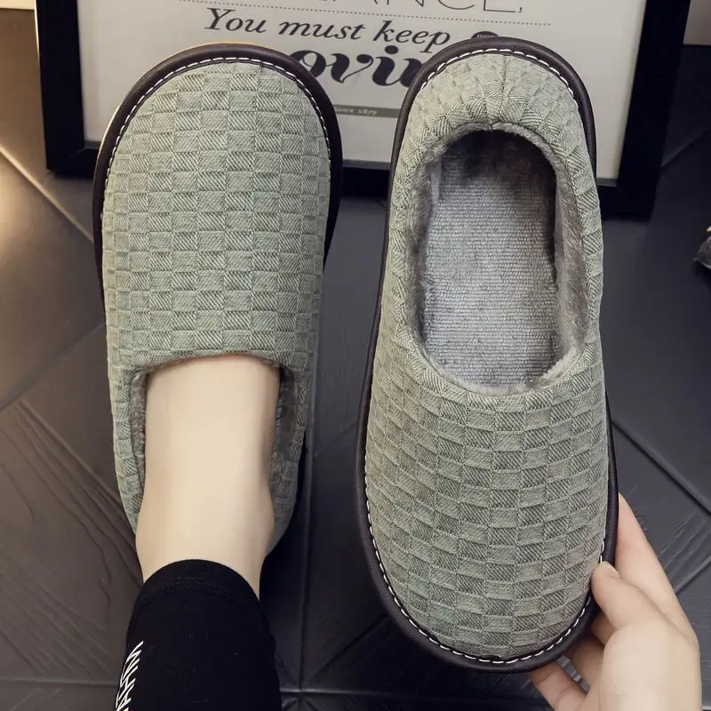 Men's Cotton Slippers Non Slip Indoor Soft Sole Fleece Lined Winter Couple's Footwear Home Use Comfortable Shoes for Men