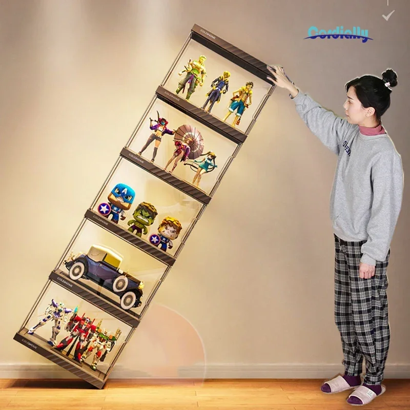 Transparent Display Showcase for Collectible Figures Lego Building Blocks Blind Box Gundam Models with Adjustable Shelves Home