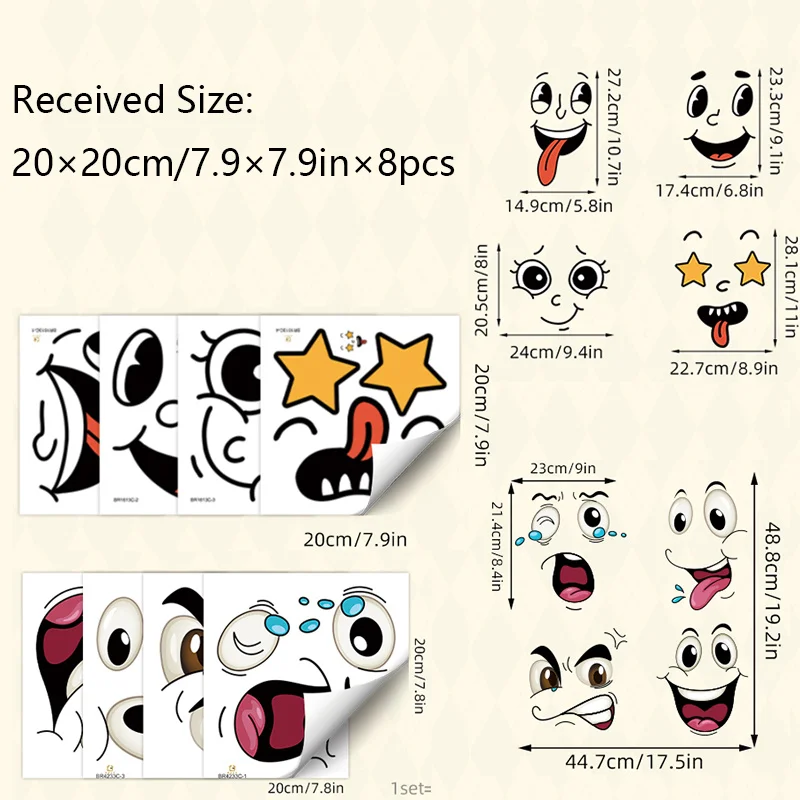 4/8pcs Funny Face Trash Can Stickers Vinyl Decals,Cute Garbage Bin Toilet Wall Car Cabinet Decor, Removable Adhesive Labels - view 4