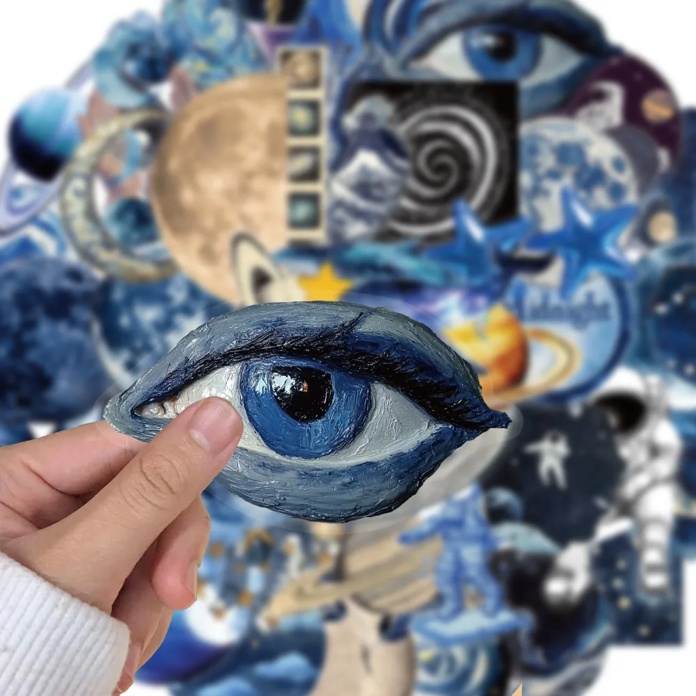 50 Uds. Pegatinas creativas de Material transparente para mascotas, espacio azul, decoración de funda de teléfono, cuaderno DIY, pegatinas personalizadas con taza de agua