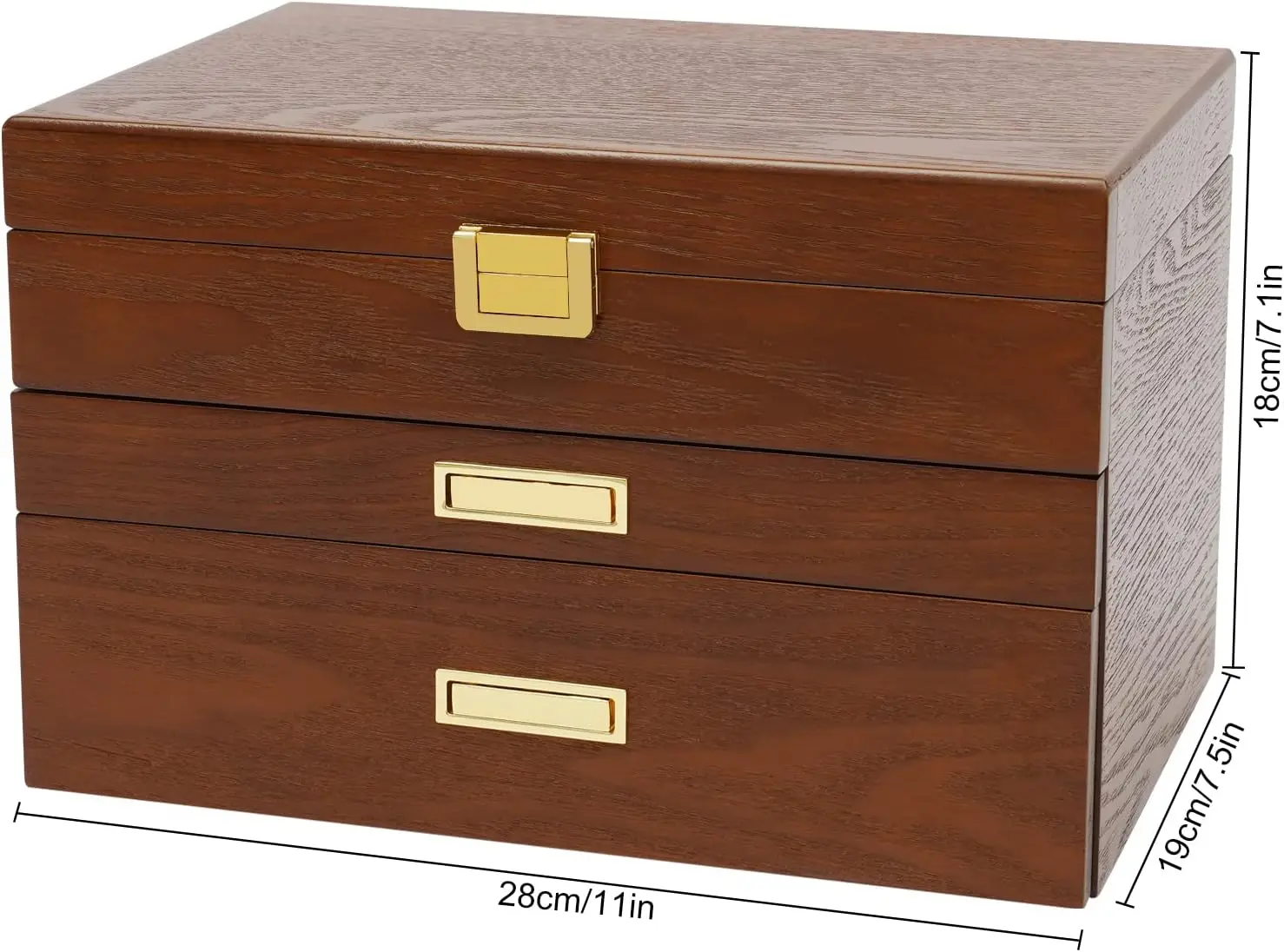 3-Layer Wooden Jewelry Organizer Box for Women, Large Storage with Soft Lining