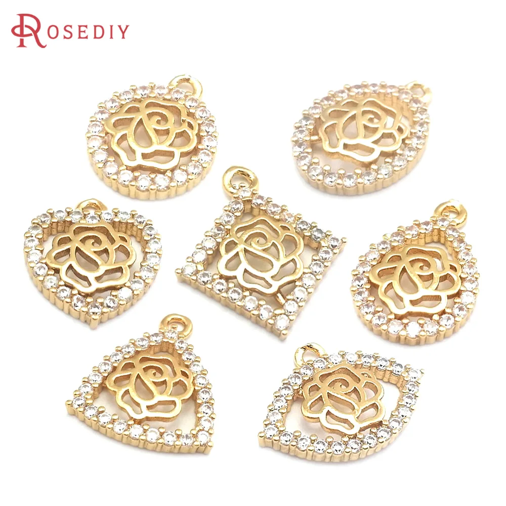 10PCS 18K Gold Color Brass Rose Charms Pendants Necklace Earrings High Quality Diy Jewelry Accessories Rosediy official-website